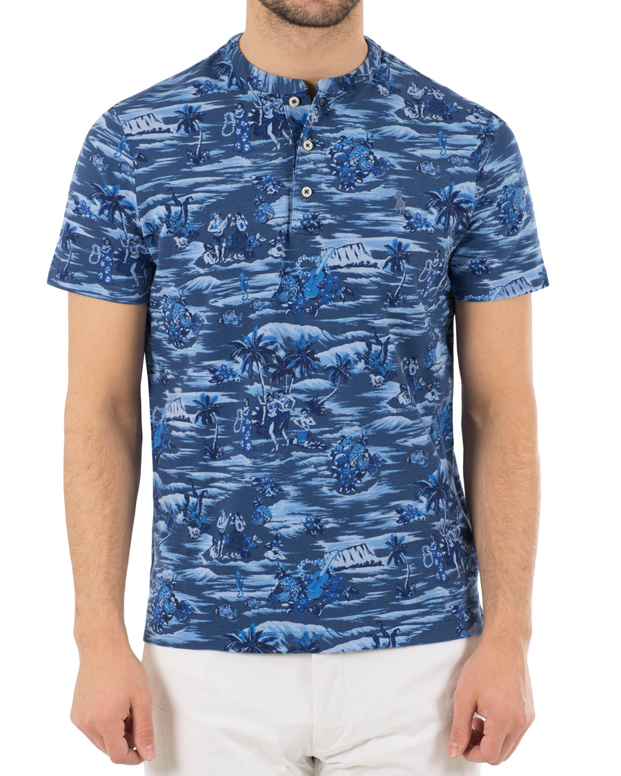 Herre | Pikéer | Polo Ralph Lauren | Featherweight Grandad Collar Polo Indigo Island Blue