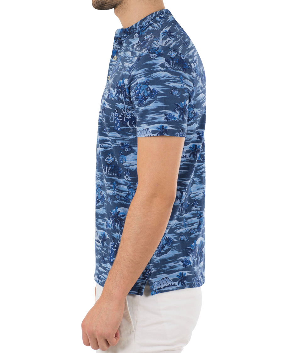 Herre | Pikéer | Polo Ralph Lauren | Featherweight Grandad Collar Polo Indigo Island Blue