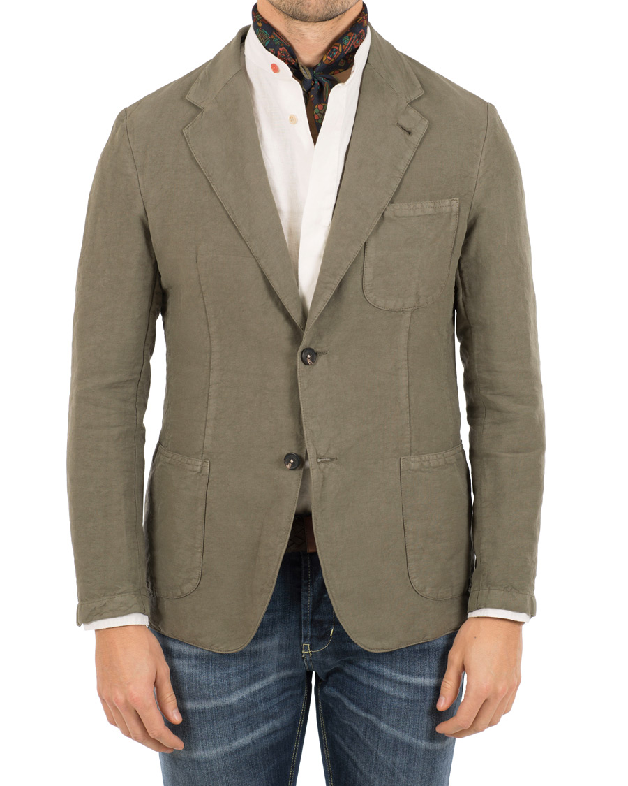 Herre | Dressjakker | Massimo Alba | Benetti Cotton/Linen Blazer Washed Army Green