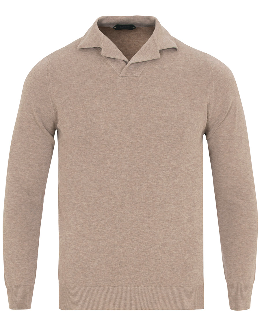 Herre | Gensere | Zanone | Cotton Crep Long Sleeve Polo Beige