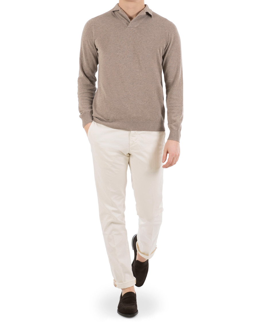Herre | Gensere | Zanone | Cotton Crep Long Sleeve Polo Beige