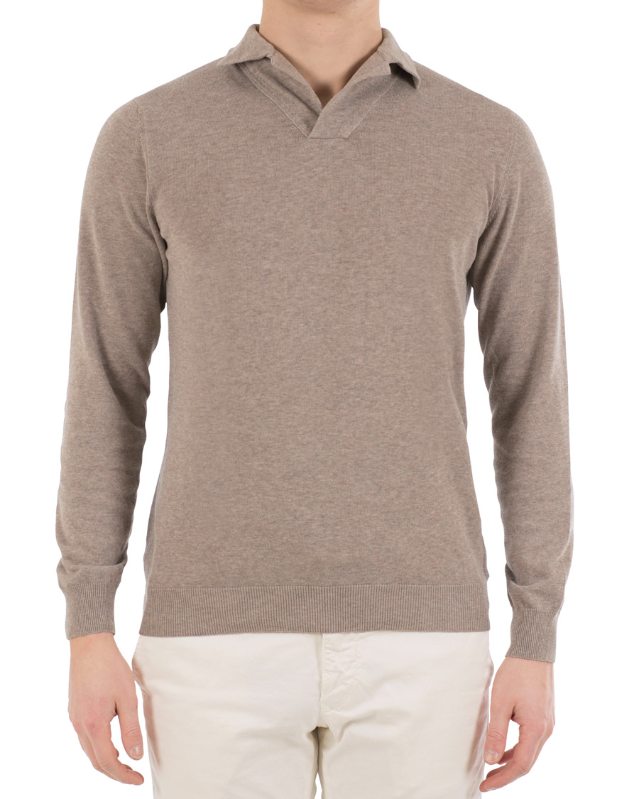 Herre | Gensere | Zanone | Cotton Crep Long Sleeve Polo Beige