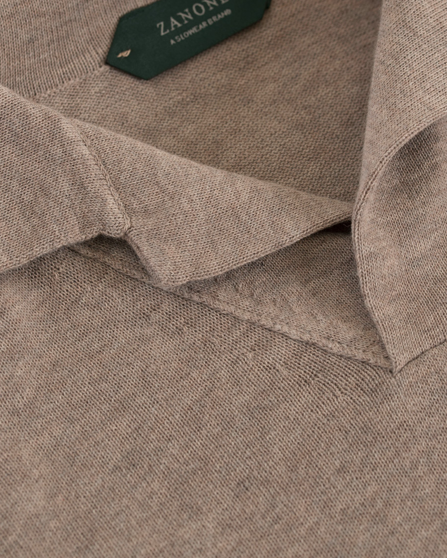 Herre | Gensere | Zanone | Cotton Crep Long Sleeve Polo Beige