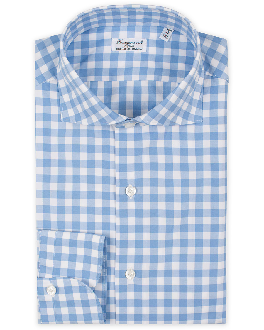 Herre | Skjorter | Finamore Napoli | Milano Slim Fit Check Shirt Light Blue
