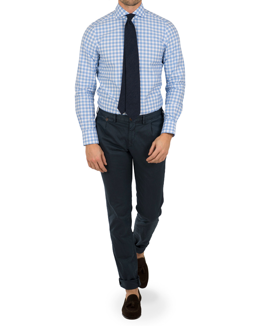 Herre | Skjorter | Finamore Napoli | Milano Slim Fit Check Shirt Light Blue