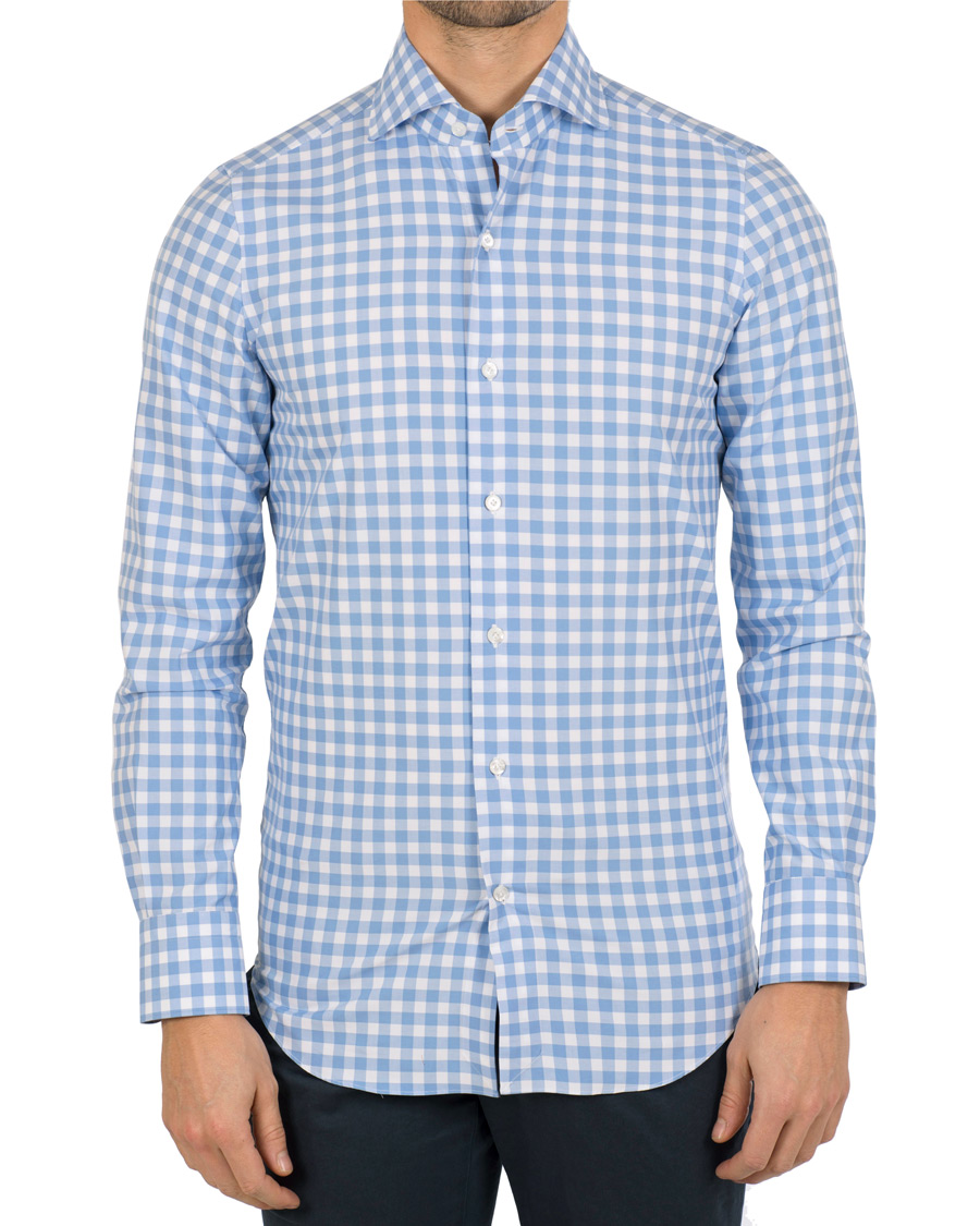 Herre | Skjorter | Finamore Napoli | Milano Slim Fit Check Shirt Light Blue