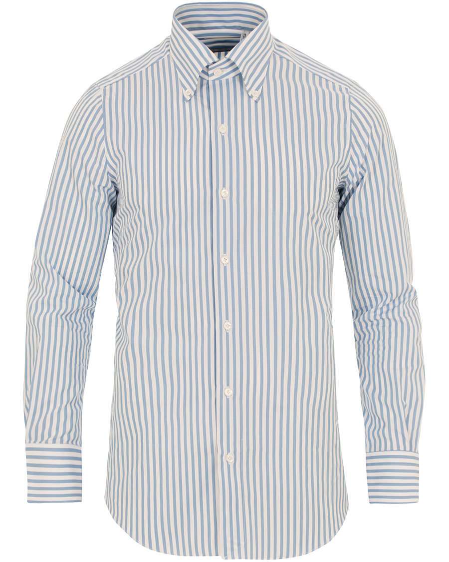 Herre | Skjorter | Finamore Napoli | Milano Slim Fit Button Down Stripe Shirt Light Blue