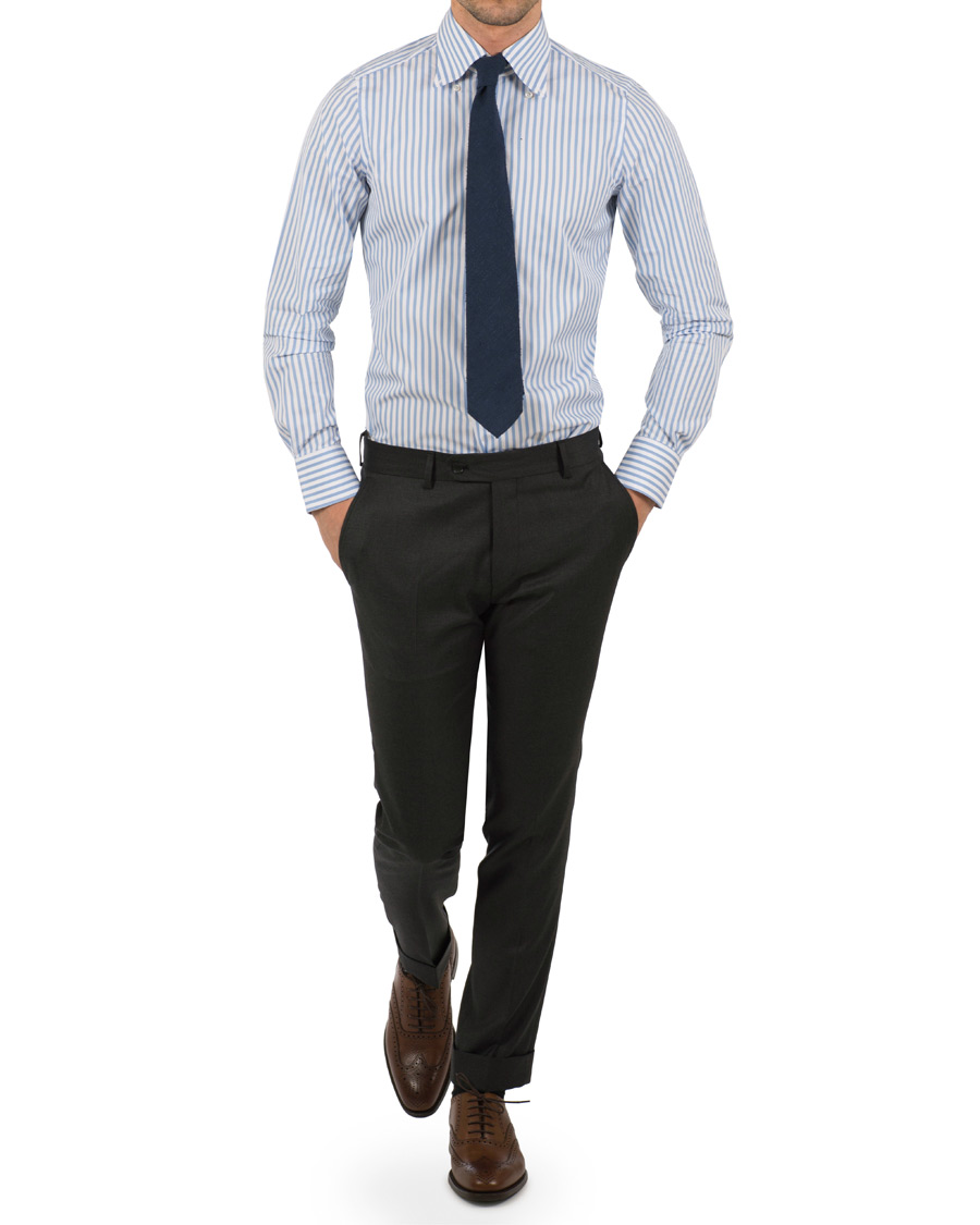 Herre | Skjorter | Finamore Napoli | Milano Slim Fit Button Down Stripe Shirt Light Blue