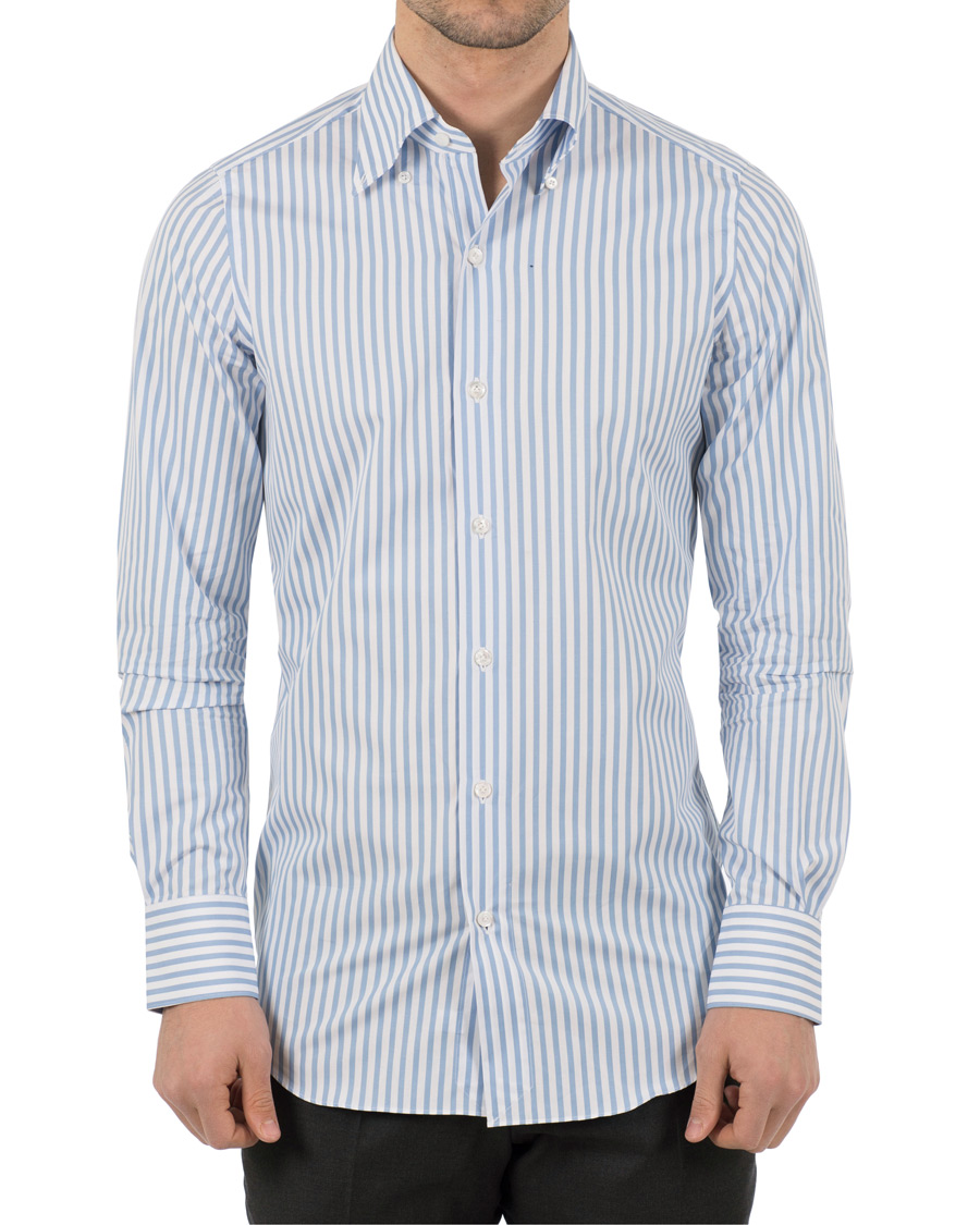 Herre | Skjorter | Finamore Napoli | Milano Slim Fit Button Down Stripe Shirt Light Blue