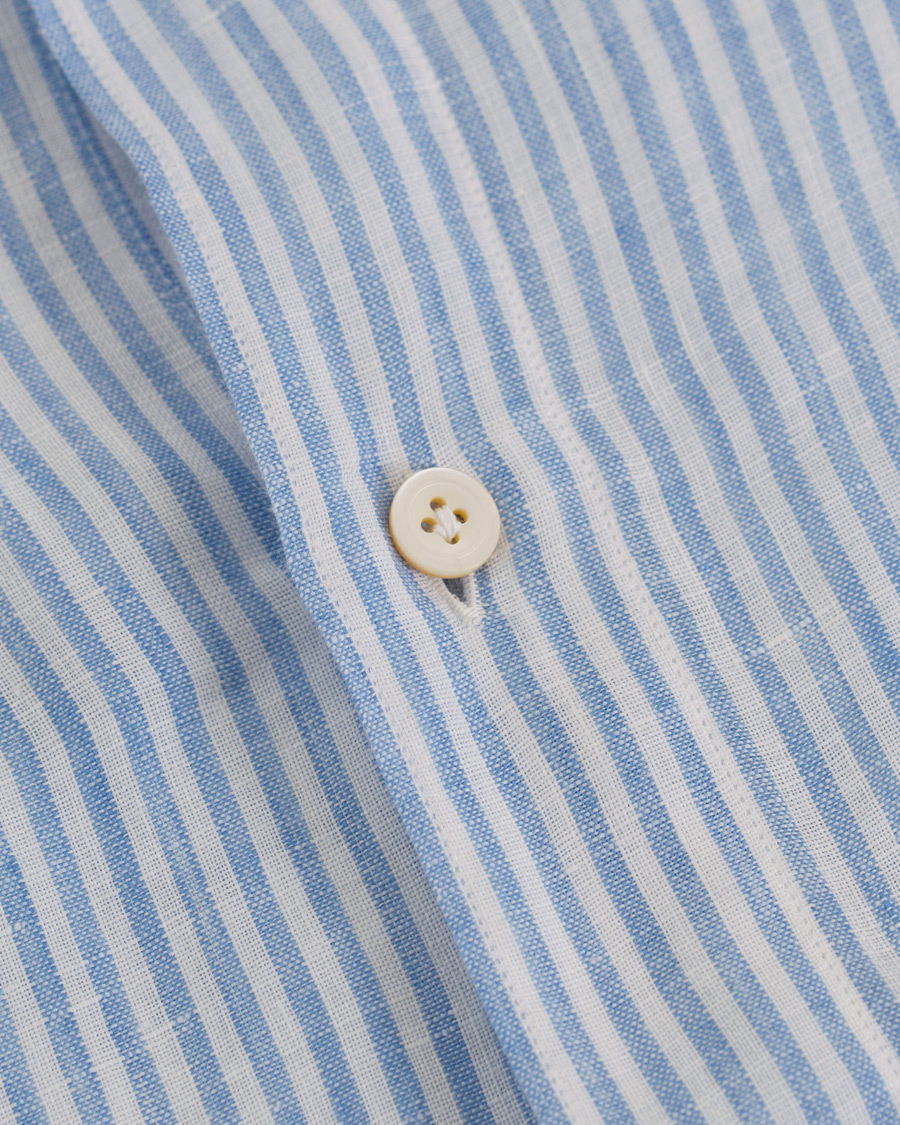 Herre | Skjorter | Finamore Napoli | Tokyo Slim Fit Button Down Linen Shirt Light Blue