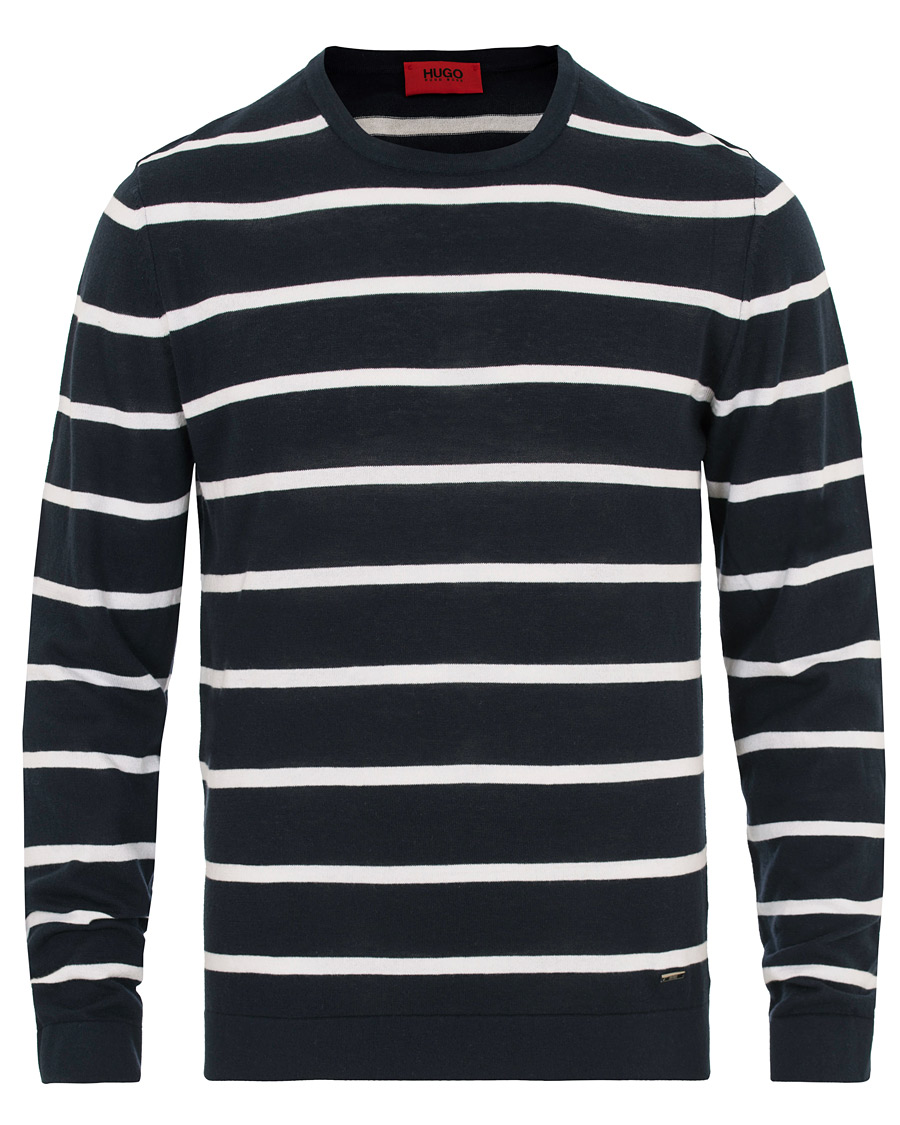 Herre | Gensere | HUGO | Simun Stripe Knitted Crew Neck Navy/White