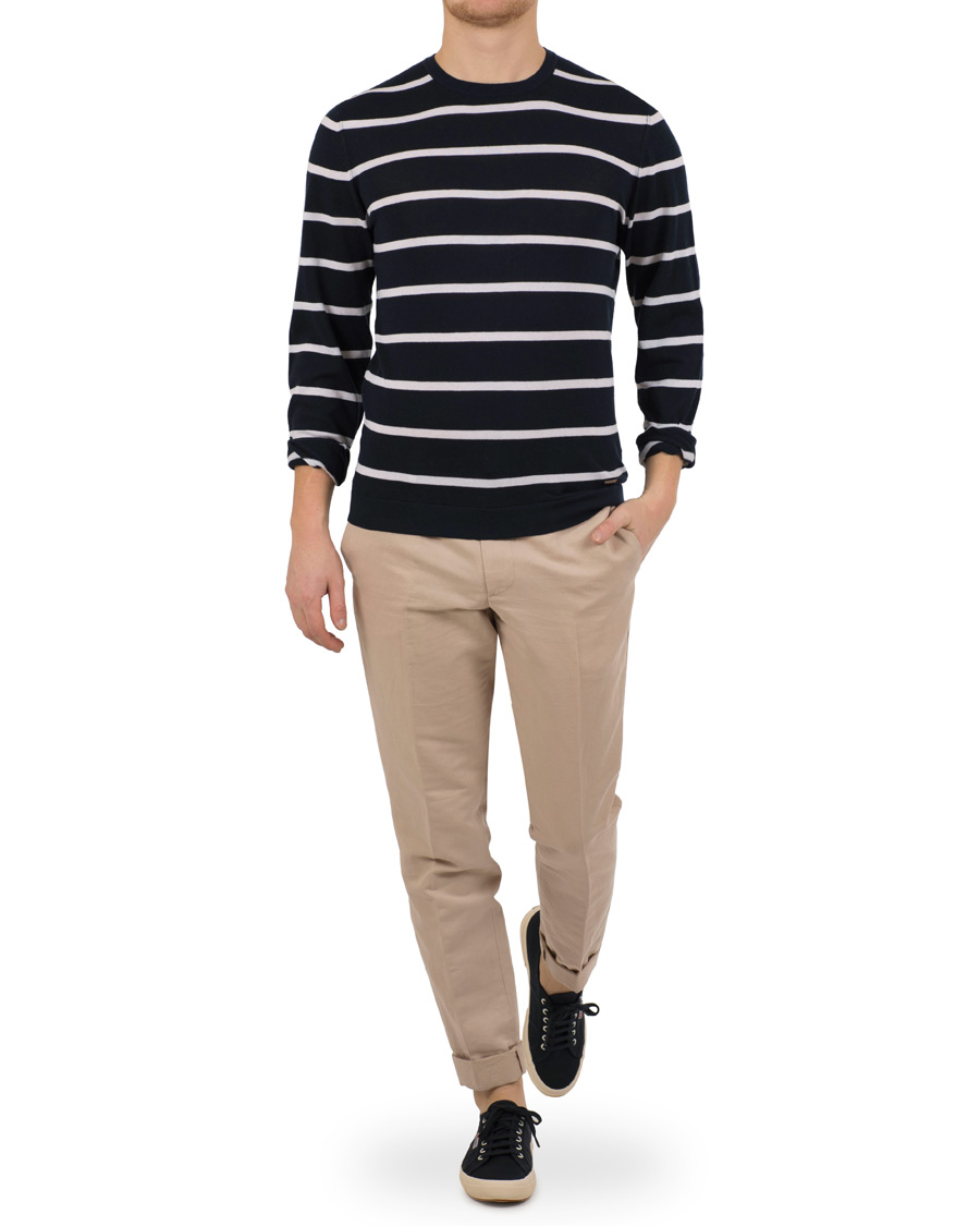Herre | Gensere | HUGO | Simun Stripe Knitted Crew Neck Navy/White