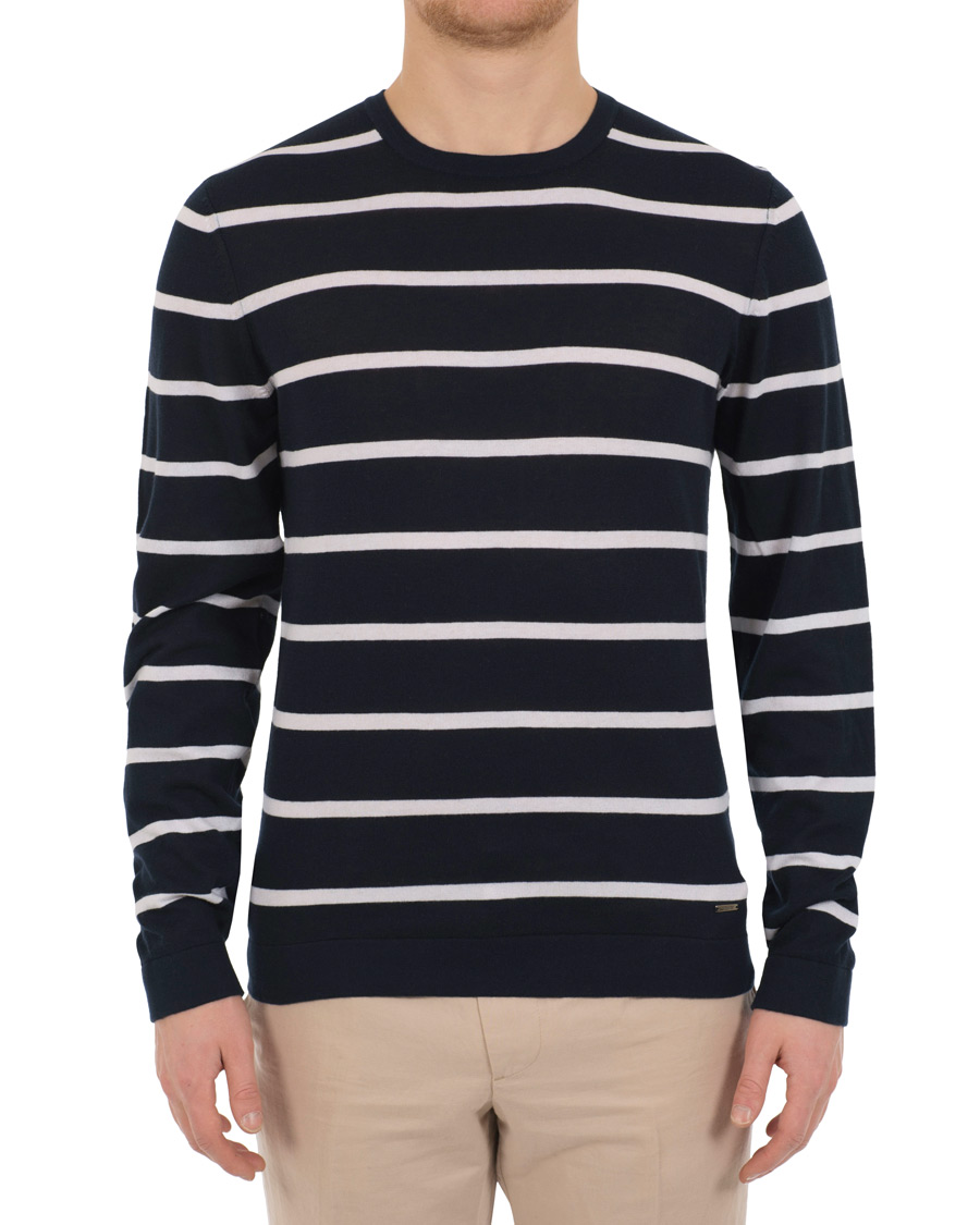 Herre | Gensere | HUGO | Simun Stripe Knitted Crew Neck Navy/White