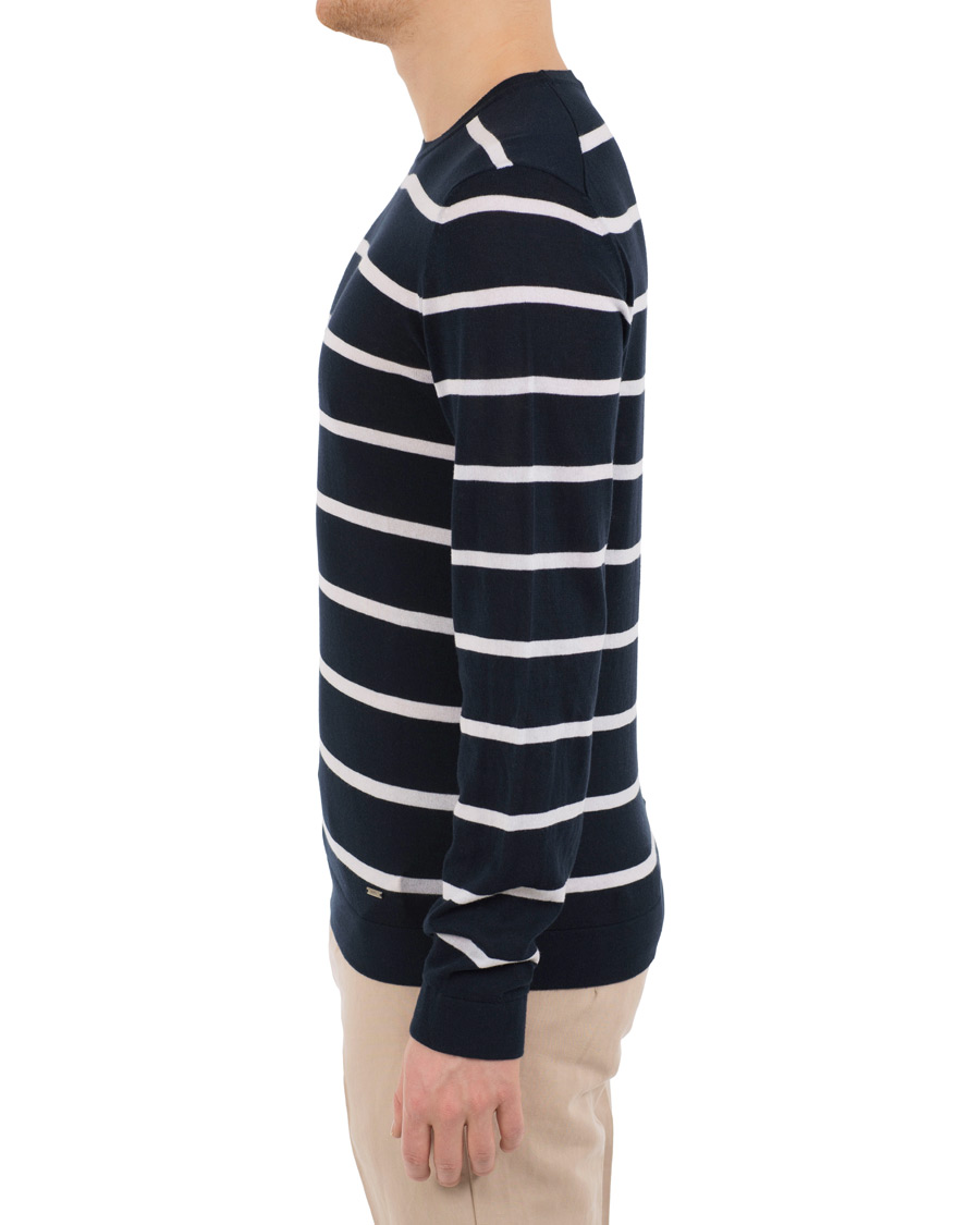 Herre | Gensere | HUGO | Simun Stripe Knitted Crew Neck Navy/White