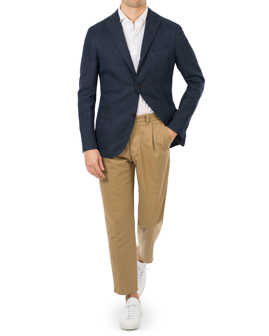 Herre | Dressjakker | Boglioli | K Jacket Stretch Cotton/Linen Herringbone Blazer Navy