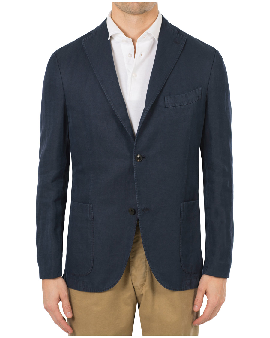Herre | Dressjakker | Boglioli | K Jacket Stretch Cotton/Linen Herringbone Blazer Navy
