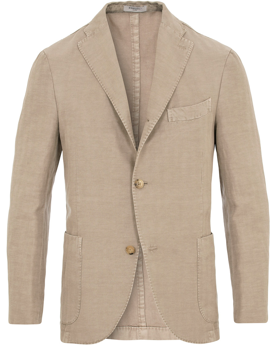 Herre | Dressjakker | Boglioli | K Jacket Stretch Cotton/Linen Herringbone Blazer Beige