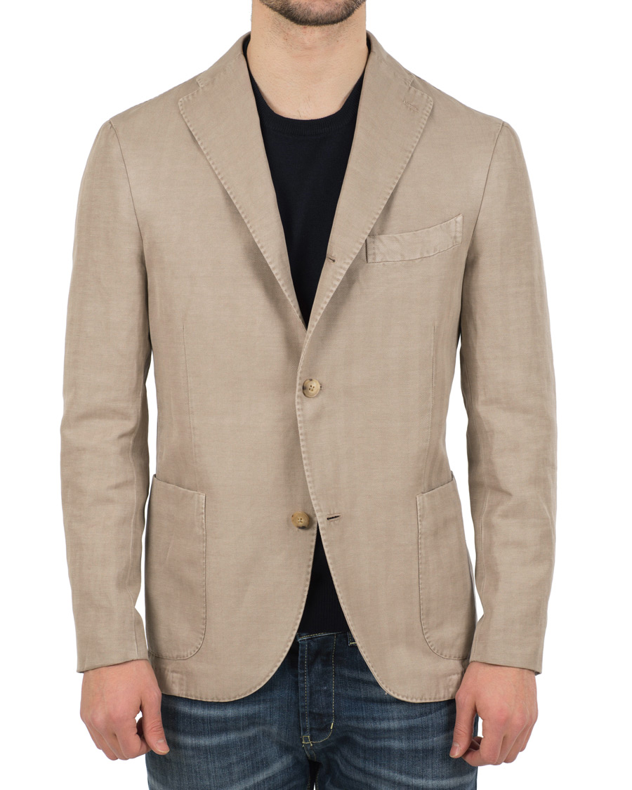 Herre | Dressjakker | Boglioli | K Jacket Stretch Cotton/Linen Herringbone Blazer Beige