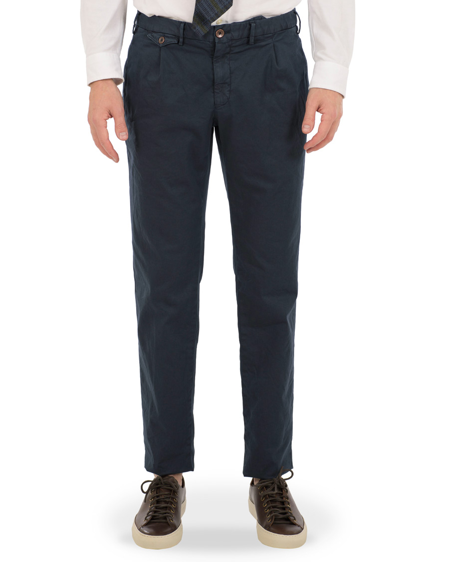 Herre | | Incotex | Slim Fit Single Pleated Trousers Navy