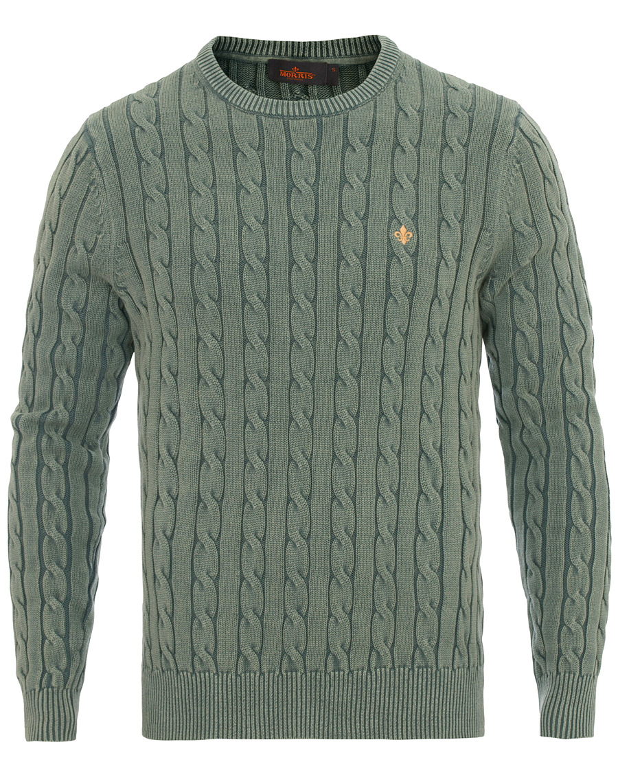 Herre | Gensere | Morris | Washed Pima Cotton Cable Crew Neck Green