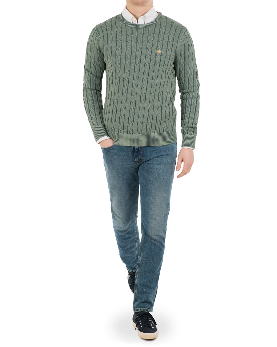 Herre | Gensere | Morris | Washed Pima Cotton Cable Crew Neck Green