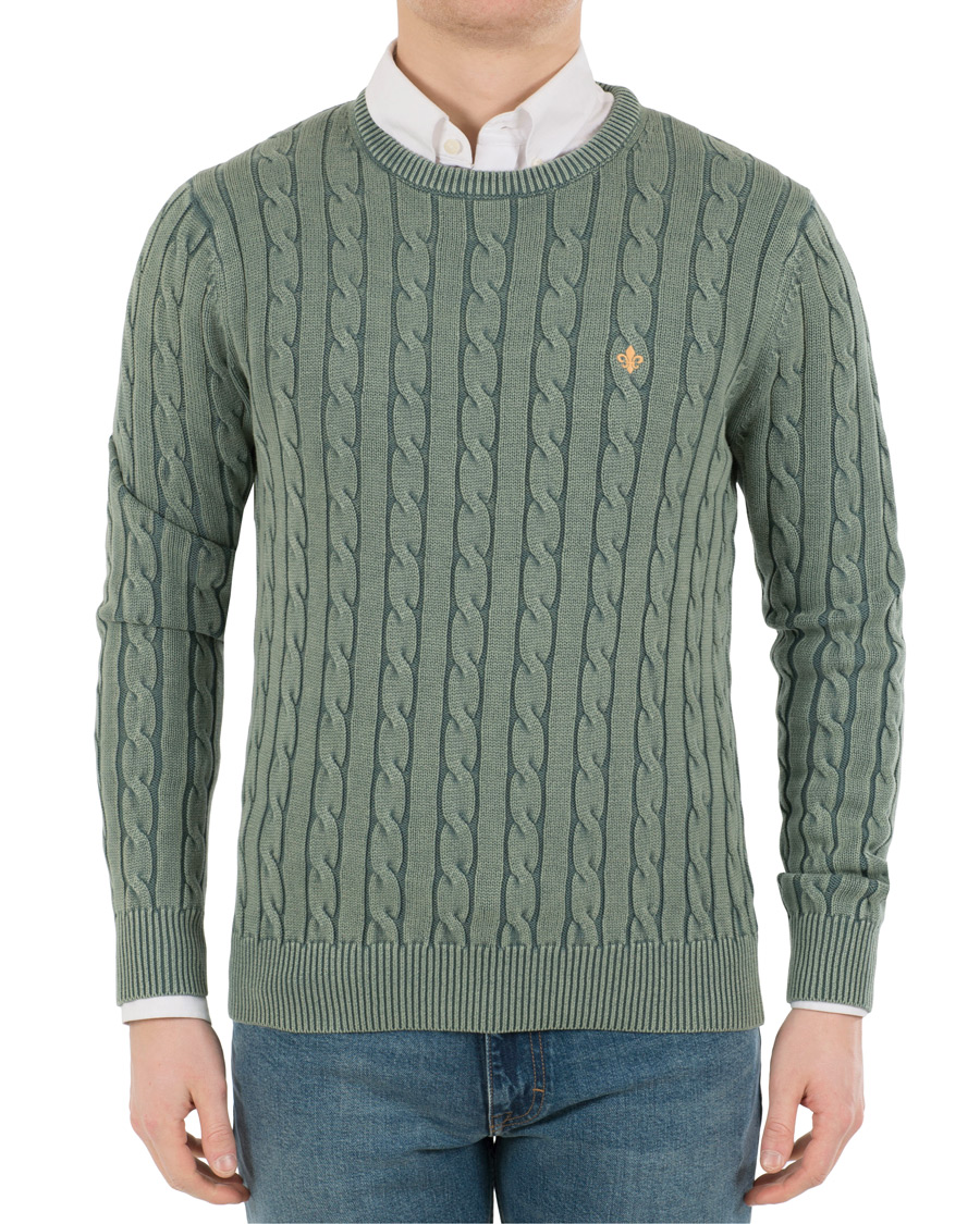 Herre | Gensere | Morris | Washed Pima Cotton Cable Crew Neck Green