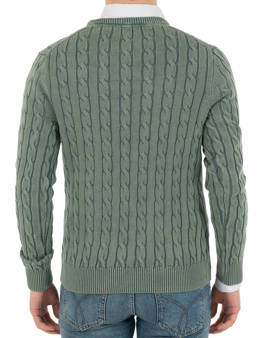 Herre | Gensere | Morris | Washed Pima Cotton Cable Crew Neck Green