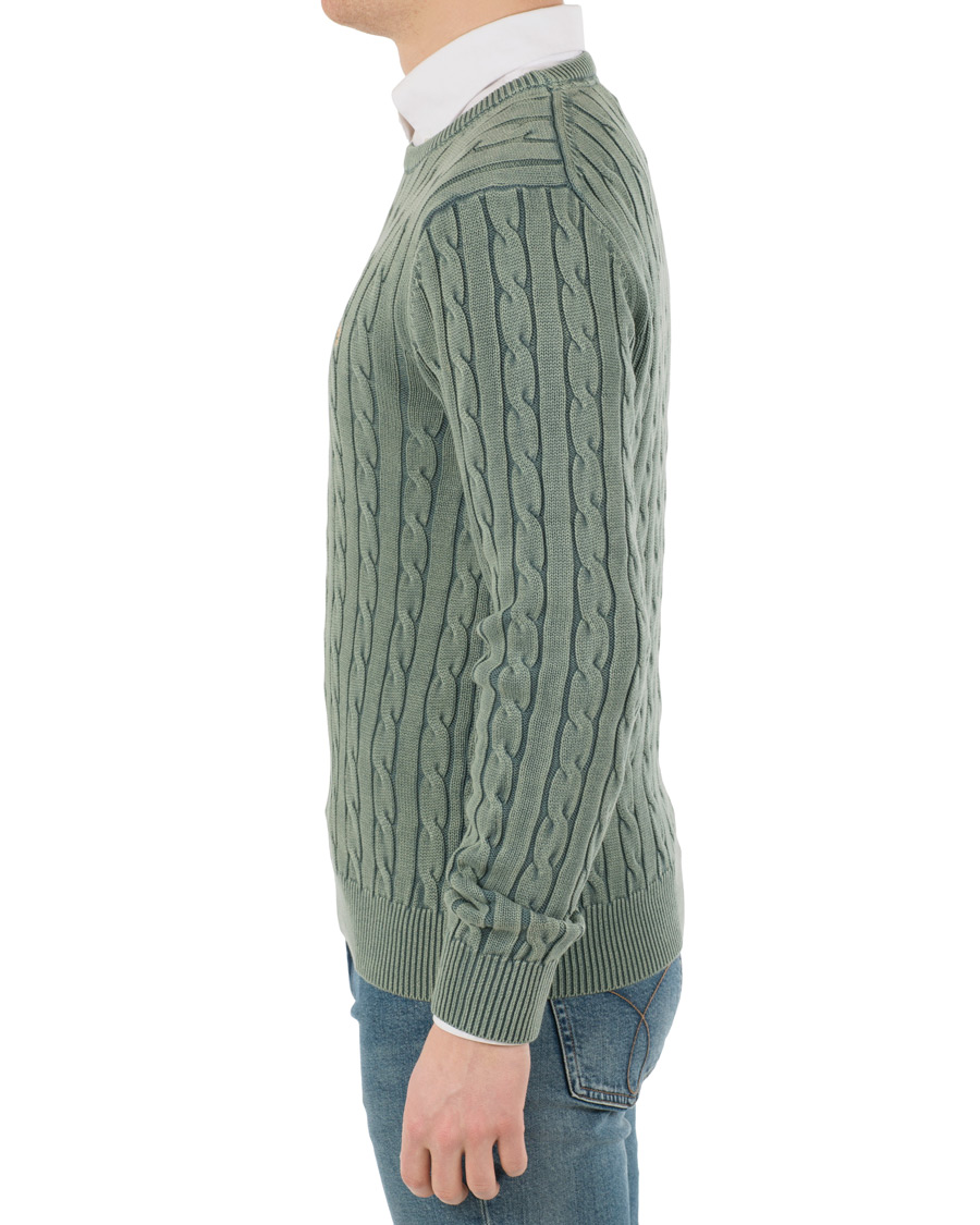 Herre | Gensere | Morris | Washed Pima Cotton Cable Crew Neck Green