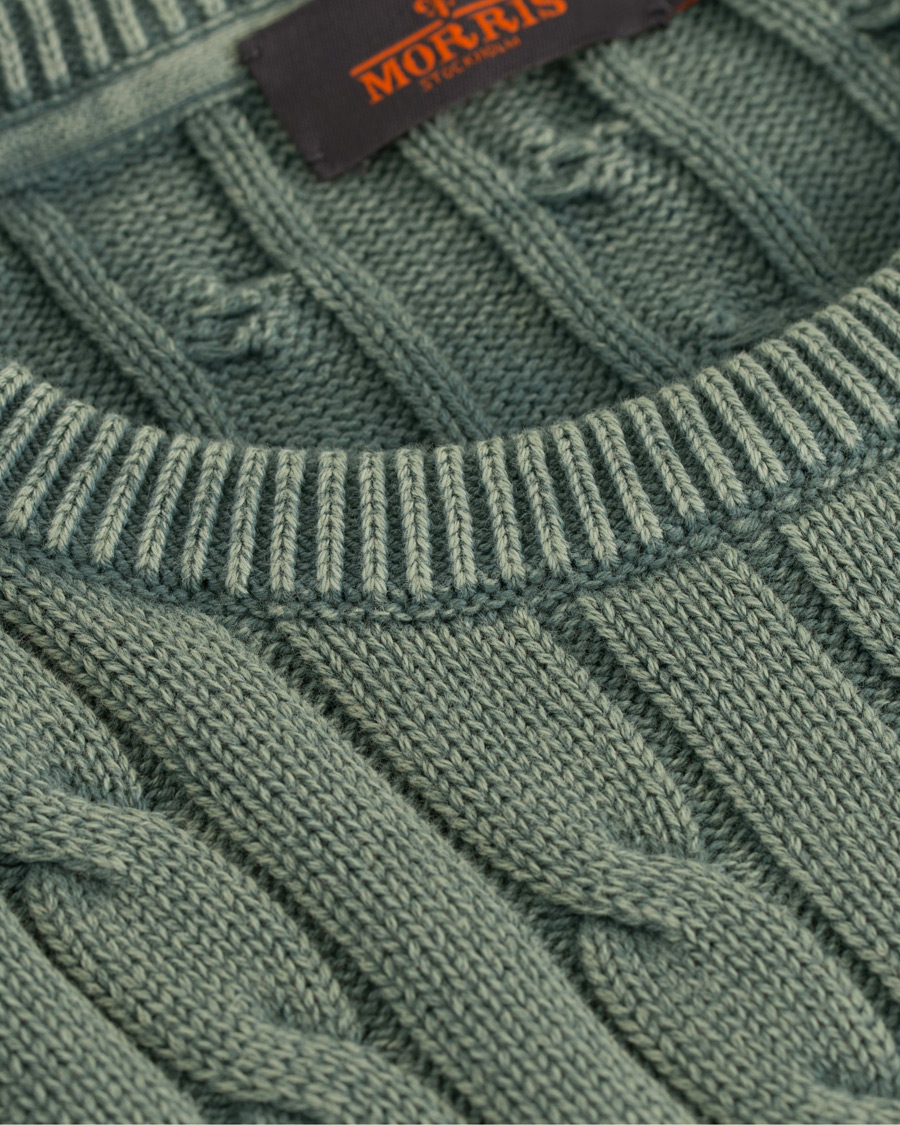 Herre | Gensere | Morris | Washed Pima Cotton Cable Crew Neck Green