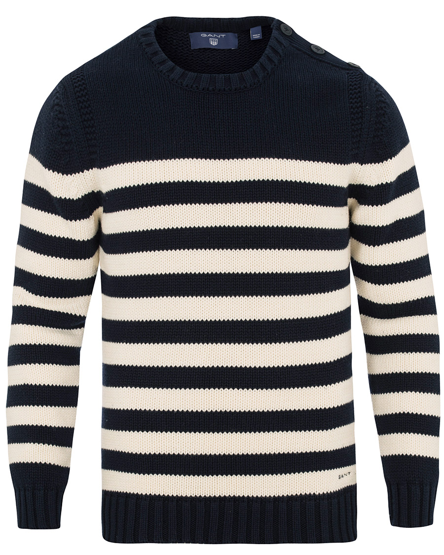 Herre | Gensere | GANT | Fisherman Stripe Crew Neck Evening Blue