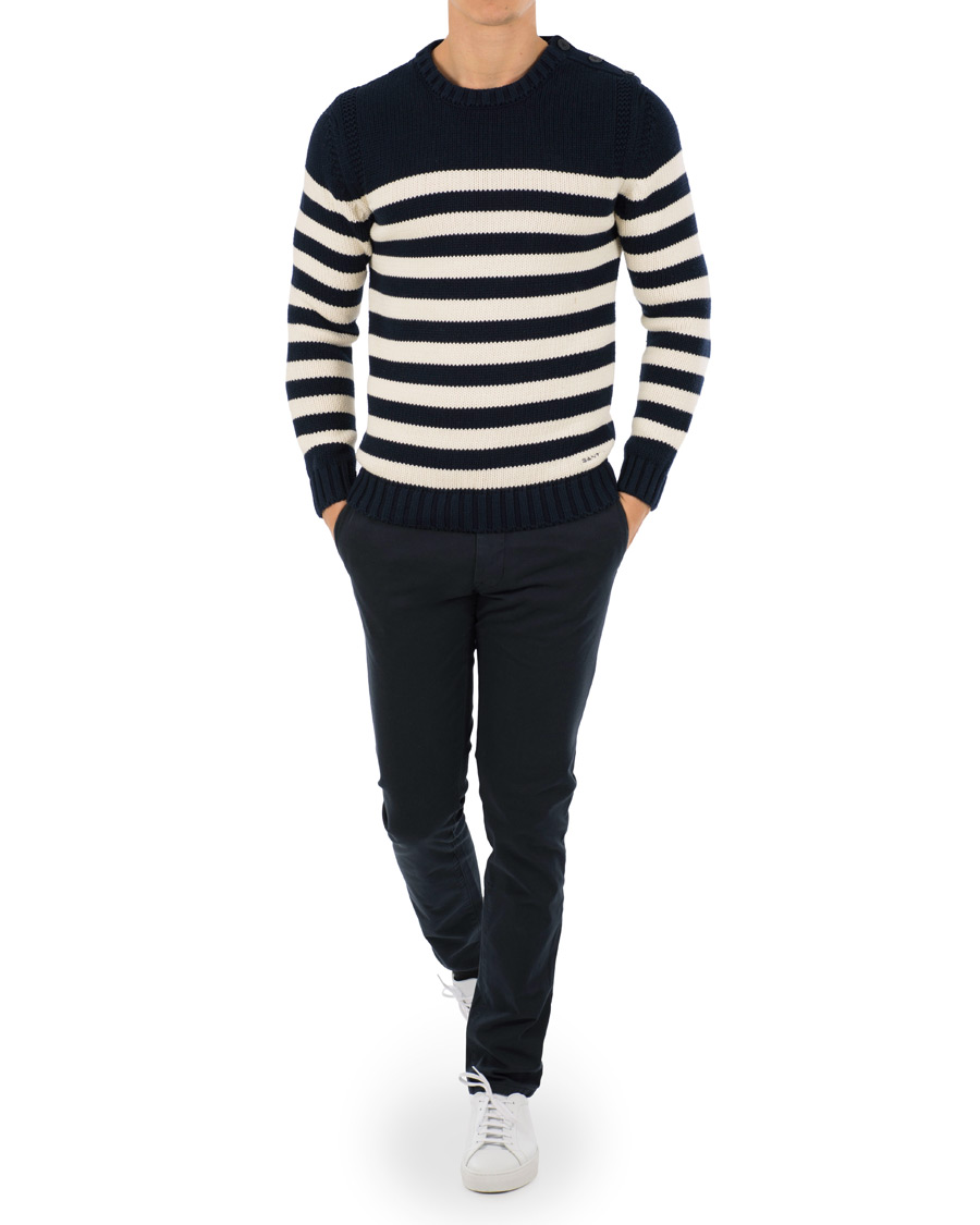 Herre | Gensere | GANT | Fisherman Stripe Crew Neck Evening Blue