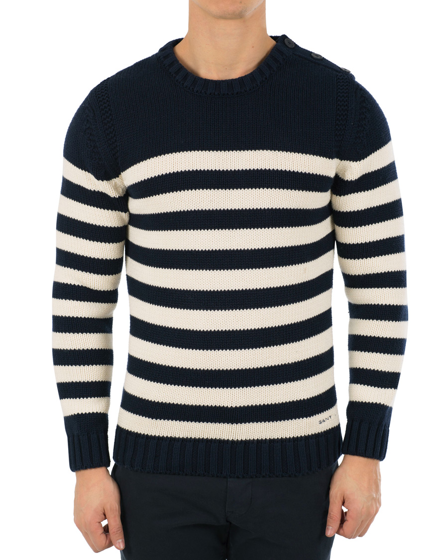 Herre | Gensere | GANT | Fisherman Stripe Crew Neck Evening Blue