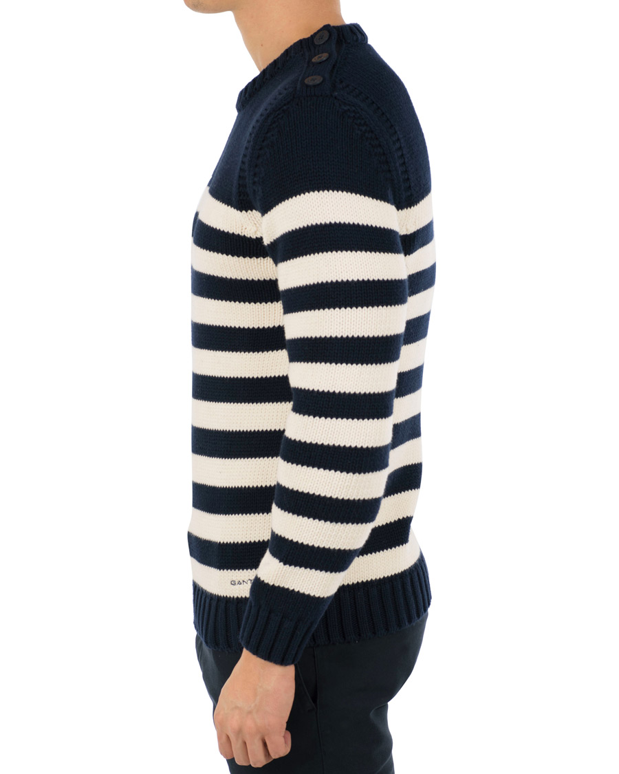 Herre | Gensere | GANT | Fisherman Stripe Crew Neck Evening Blue
