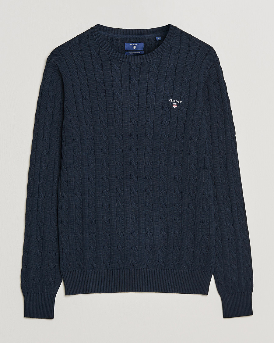 Herre | Gensere | GANT | Cotton Cable Crew Neck Pullover Evening Blue