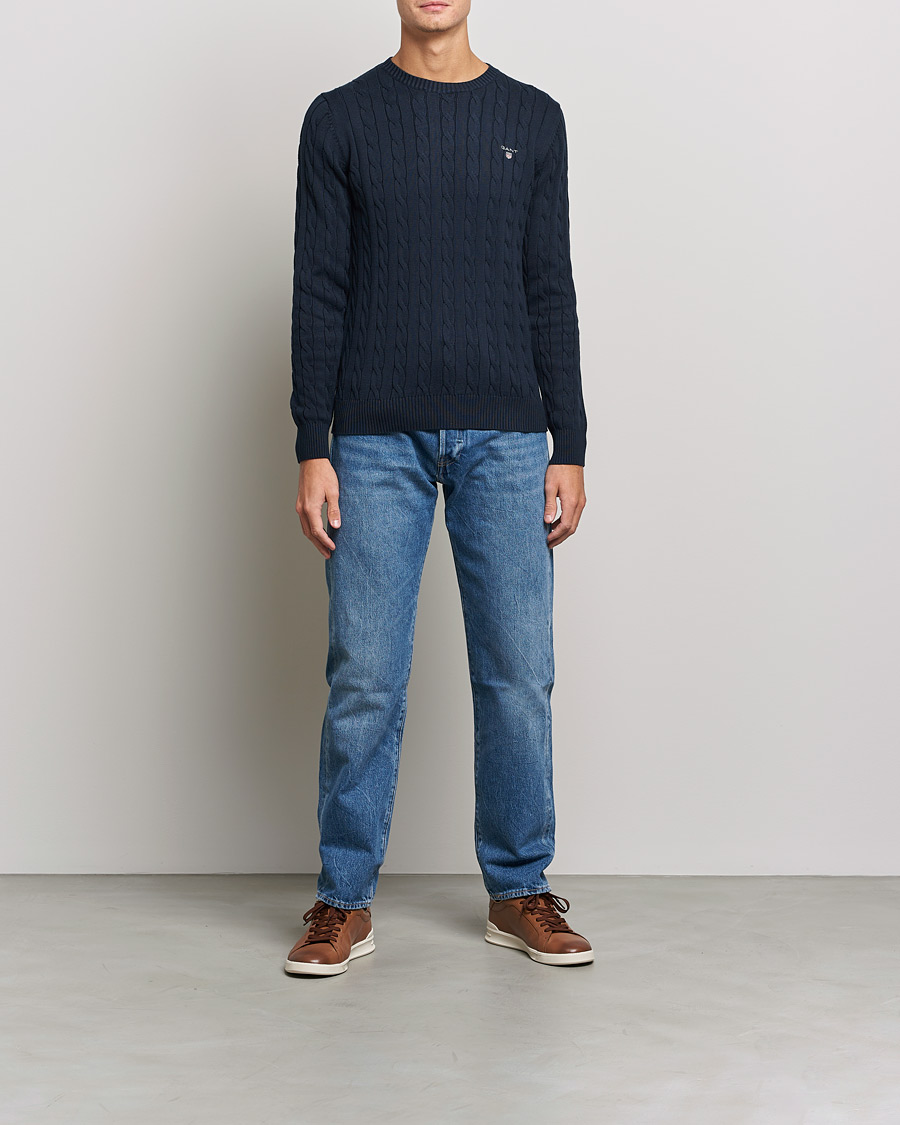 Herre | Gensere | GANT | Cotton Cable Crew Neck Pullover Evening Blue