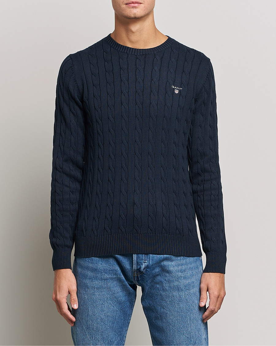Herre | Gensere | GANT | Cotton Cable Crew Neck Pullover Evening Blue