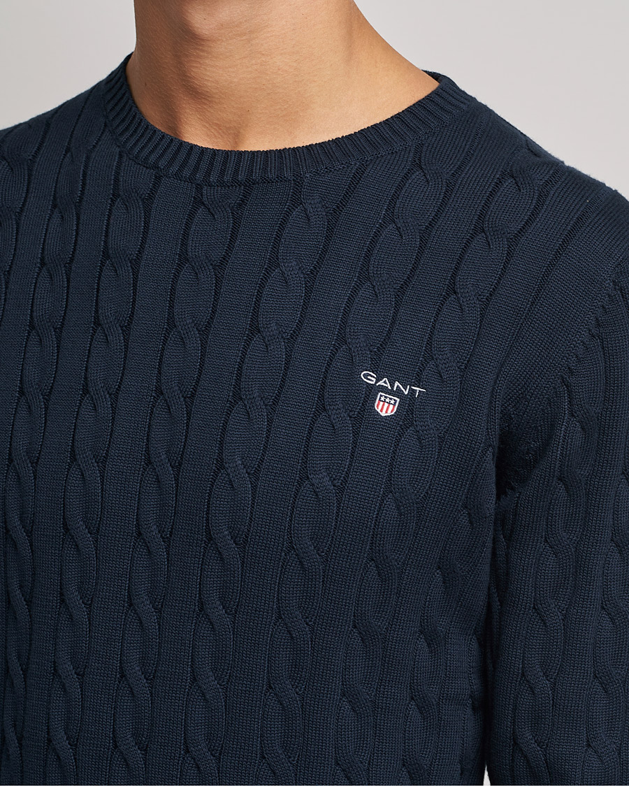 Herre | Gensere | GANT | Cotton Cable Crew Neck Pullover Evening Blue