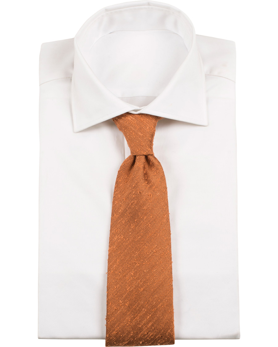 Herre | Drake's Woven Shantung Herringbone 8 cm Tie Orange | Drake's | Woven Shantung Herringbone 8 cm Tie Orange
