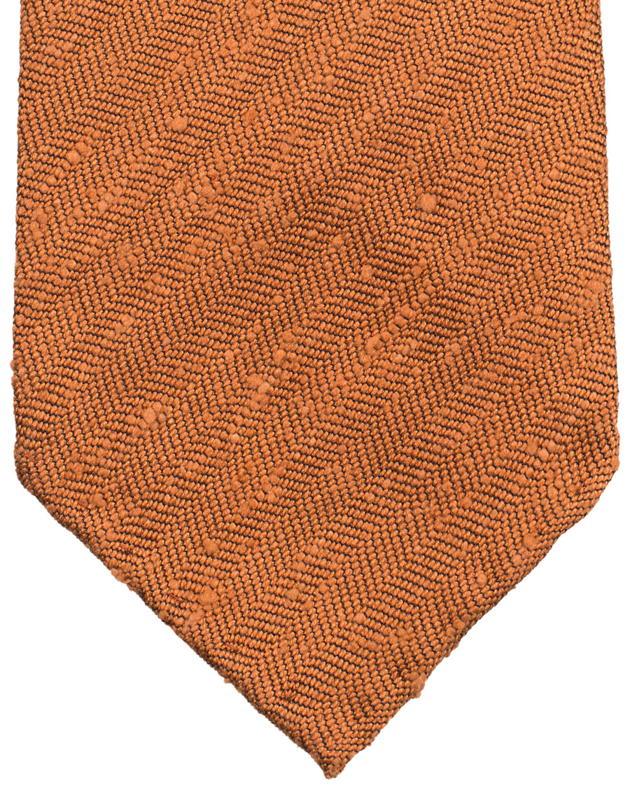 Herre | Drake's Woven Shantung Herringbone 8 cm Tie Orange | Drake's | Woven Shantung Herringbone 8 cm Tie Orange