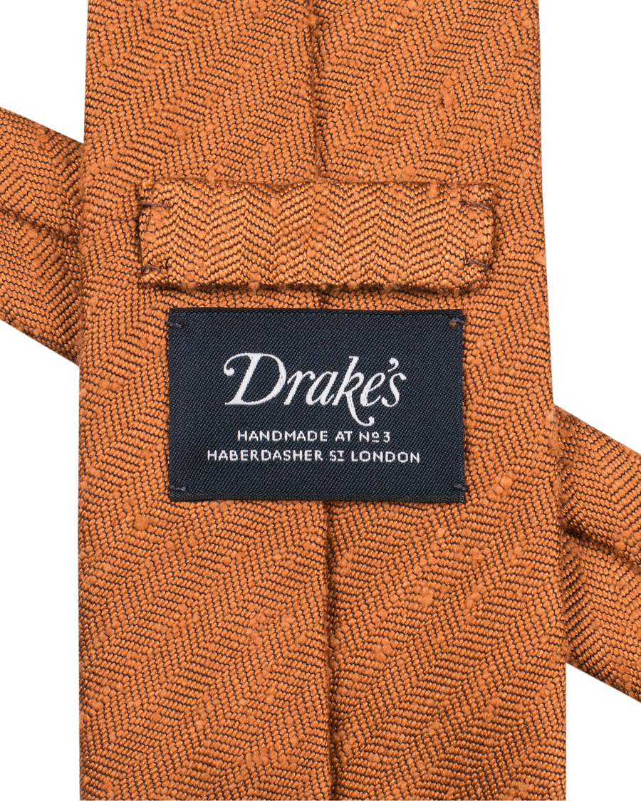 Herre | Drake's Woven Shantung Herringbone 8 cm Tie Orange | Drake's | Woven Shantung Herringbone 8 cm Tie Orange