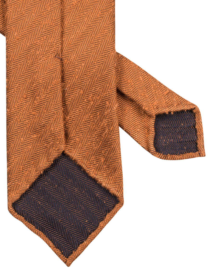 Herre | Drake's Woven Shantung Herringbone 8 cm Tie Orange | Drake's | Woven Shantung Herringbone 8 cm Tie Orange
