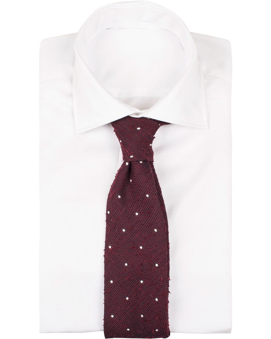 Herre | Drake's Woven Shantung Dot 8 cm Tie Burgundy | Drake's | Woven Shantung Dot 8 cm Tie Burgundy