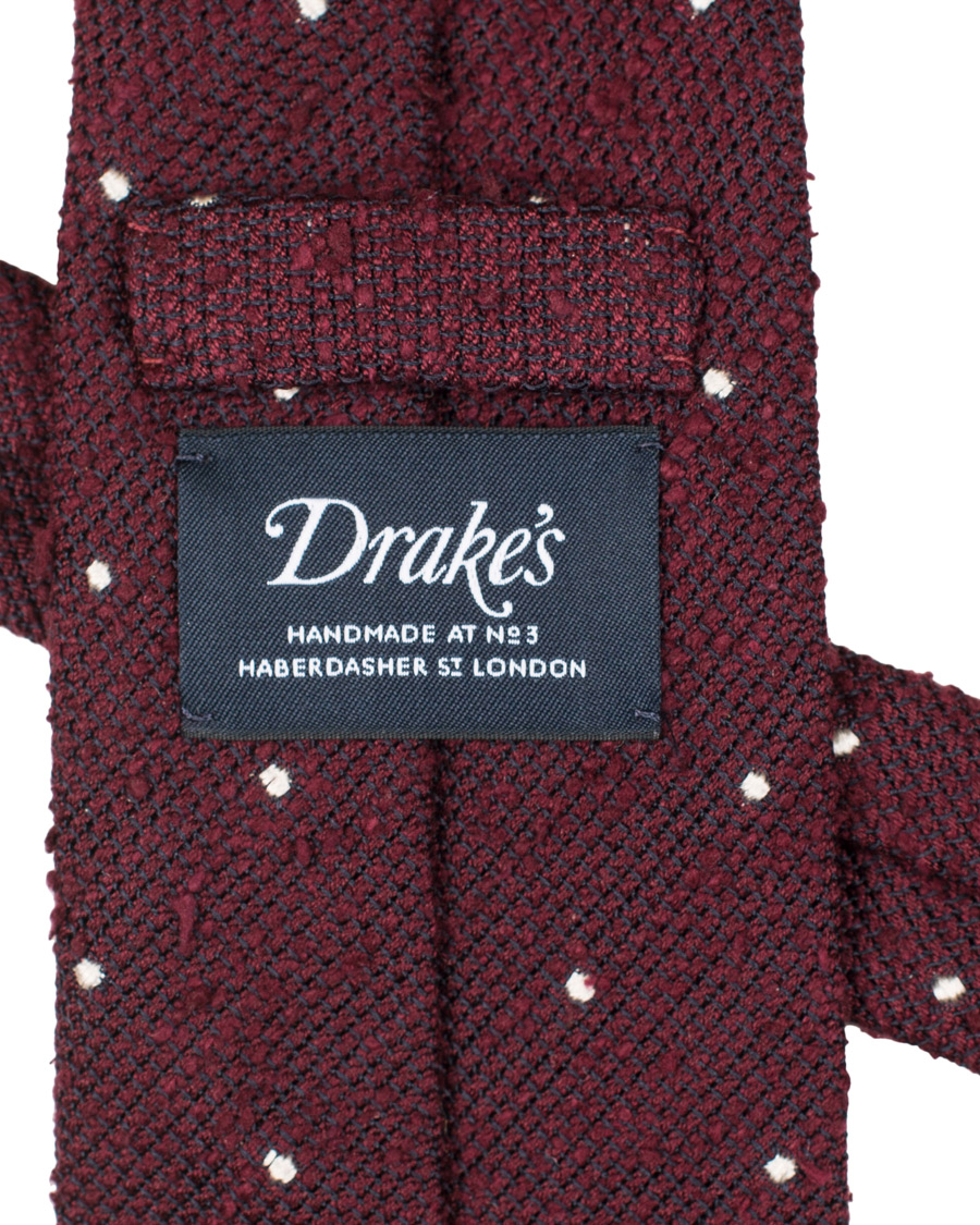 Herre | Drake's Woven Shantung Dot 8 cm Tie Burgundy | Drake's | Woven Shantung Dot 8 cm Tie Burgundy