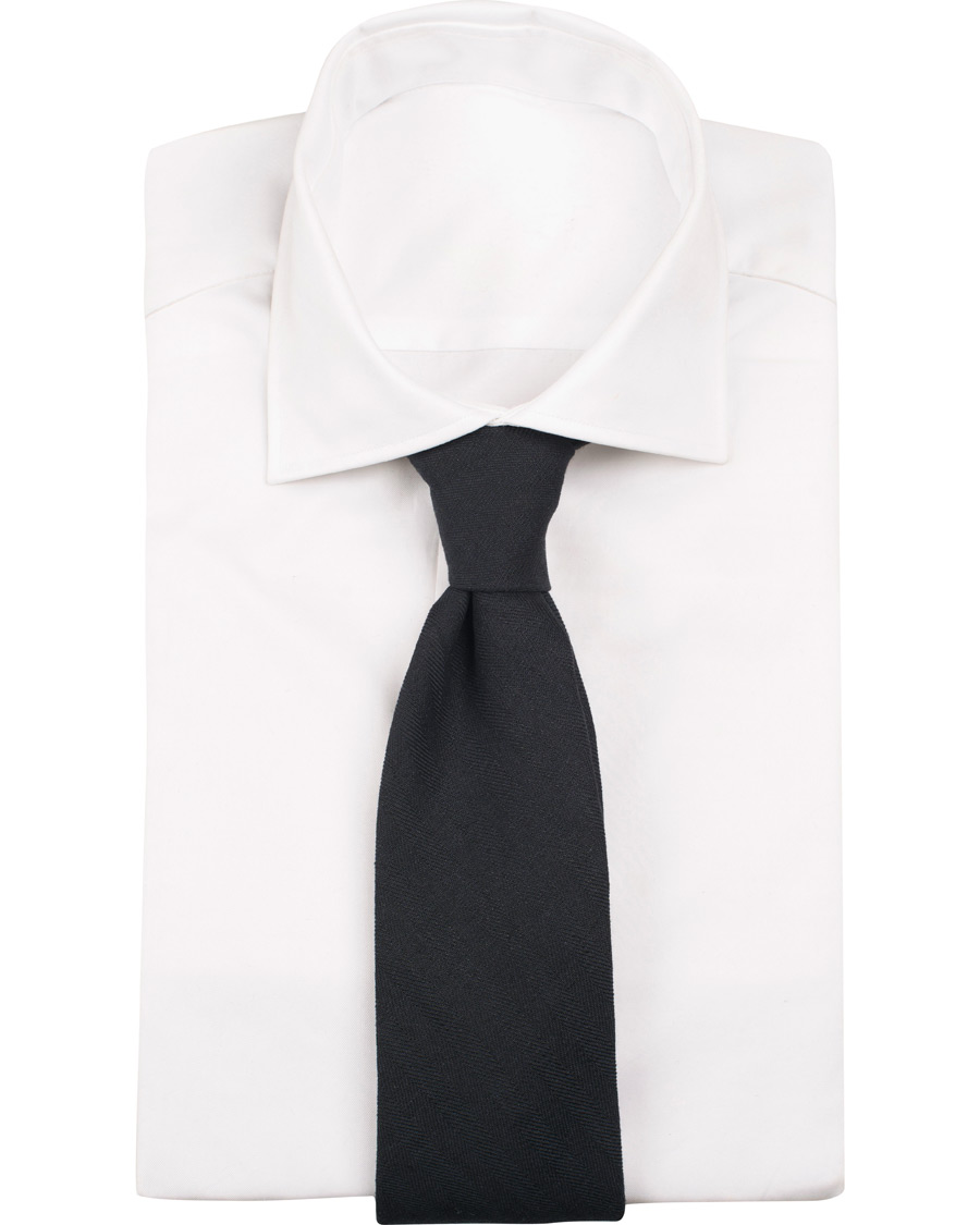 Herre |  | Drake's | Linen Herringbone 8 cm Tie Black