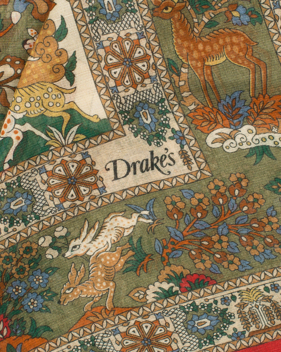 Herre | Drake's Cotton/Modal Gardens of Eden Print Scarf Green | Drake's | Cotton/Modal Gardens of Eden Print Scarf Green