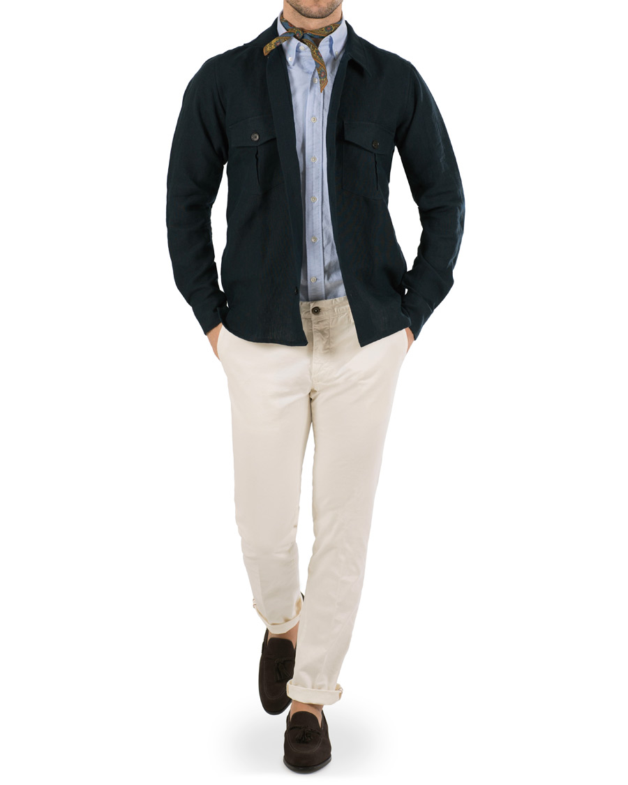 Herre | Skjorter | Drake's | Linen 2 Pocket Schacket Navy