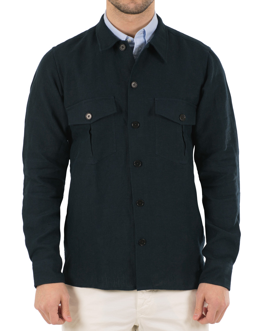 Herre | Skjorter | Drake's | Linen 2 Pocket Schacket Navy