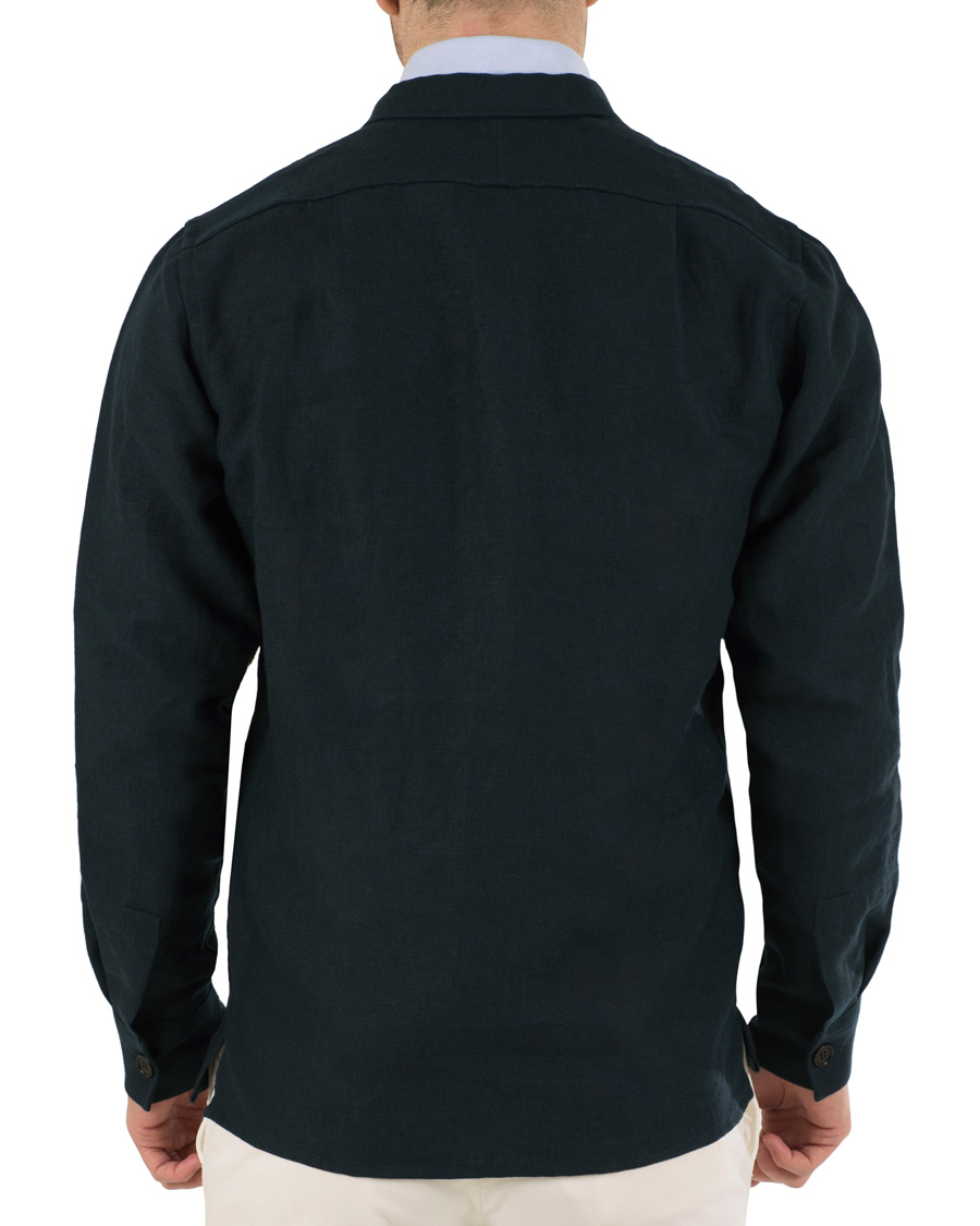 Herre | Skjorter | Drake's | Linen 2 Pocket Schacket Navy