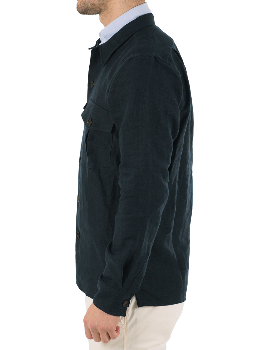 Herre | Skjorter | Drake's | Linen 2 Pocket Schacket Navy