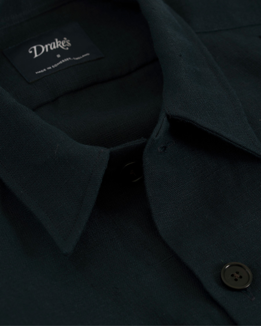 Herre | Skjorter | Drake's | Linen 2 Pocket Schacket Navy